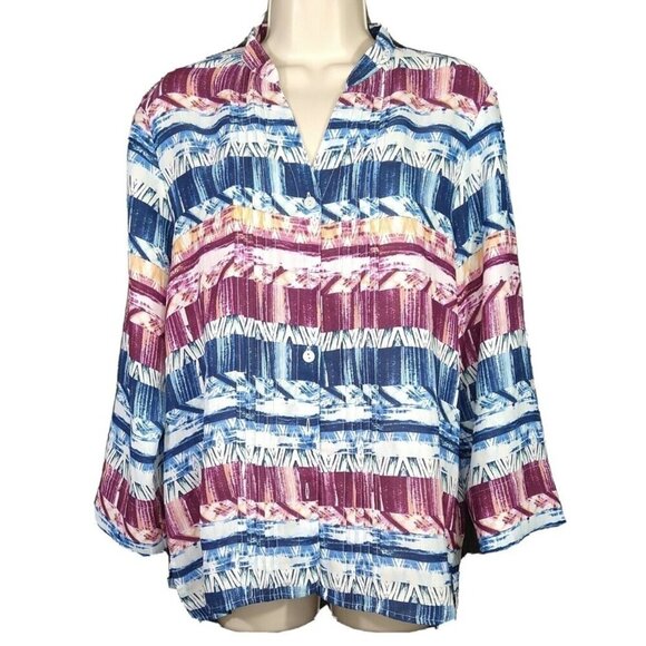 Alfred Dunner Tops - Alfred Dunner Button Up Shirt Blouse Top Women Size 10 Red Blue 3/4 Sleeve